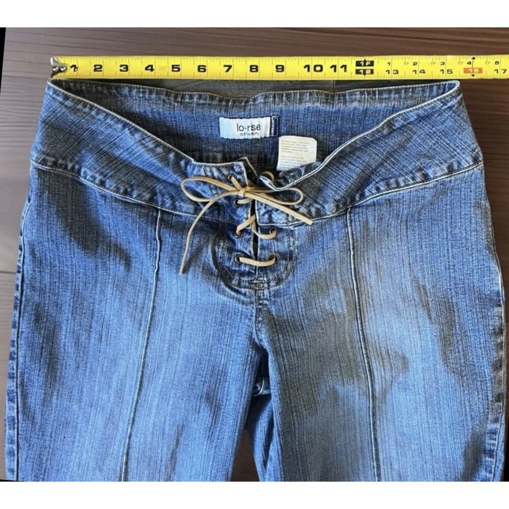 Vintage Jordache Jeans Womens 13 14 Blue Flare Lace Up Low Rise Y2K Dark Wash - Picture 3 of 7